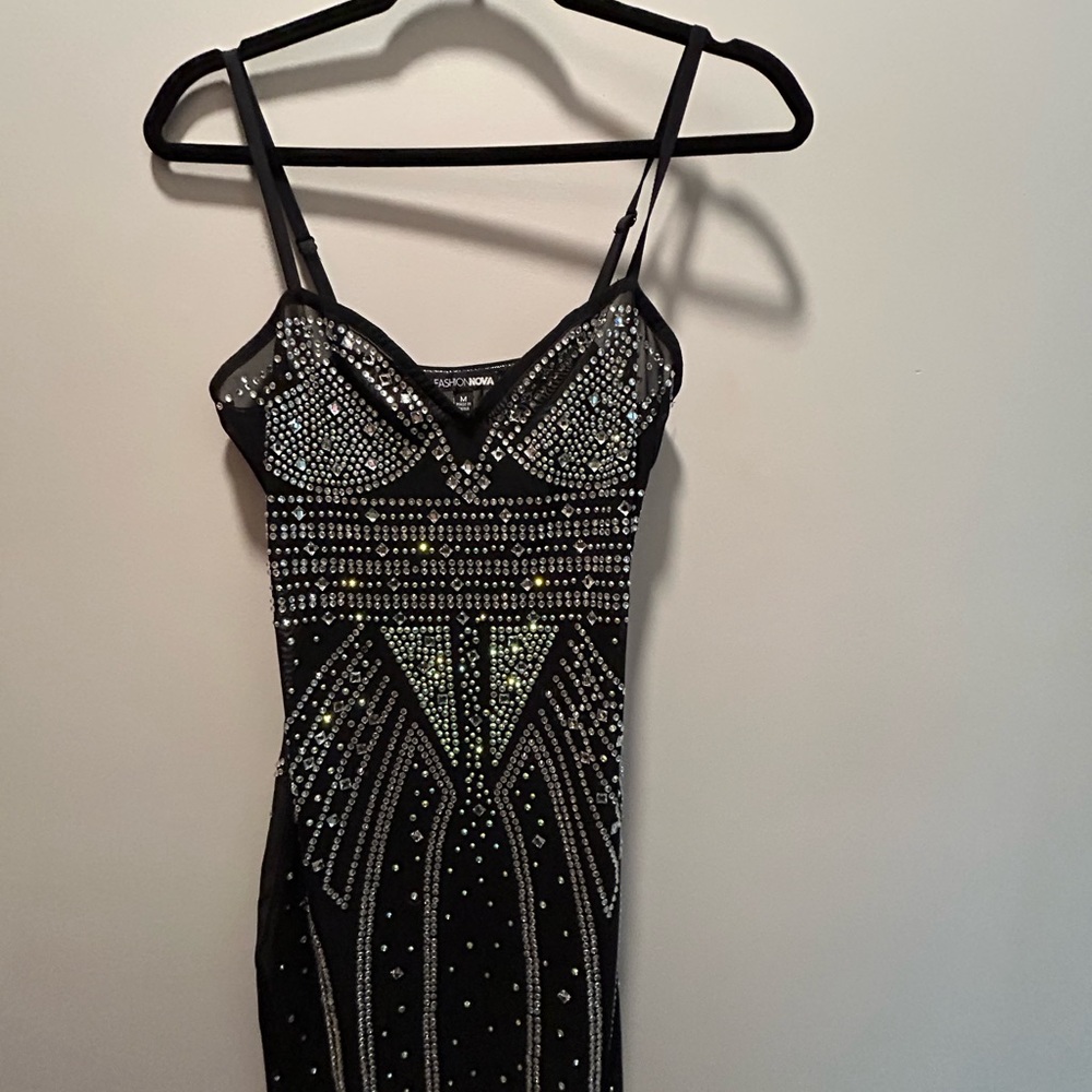 Fashion Nova Black and Silver Embellished Dress